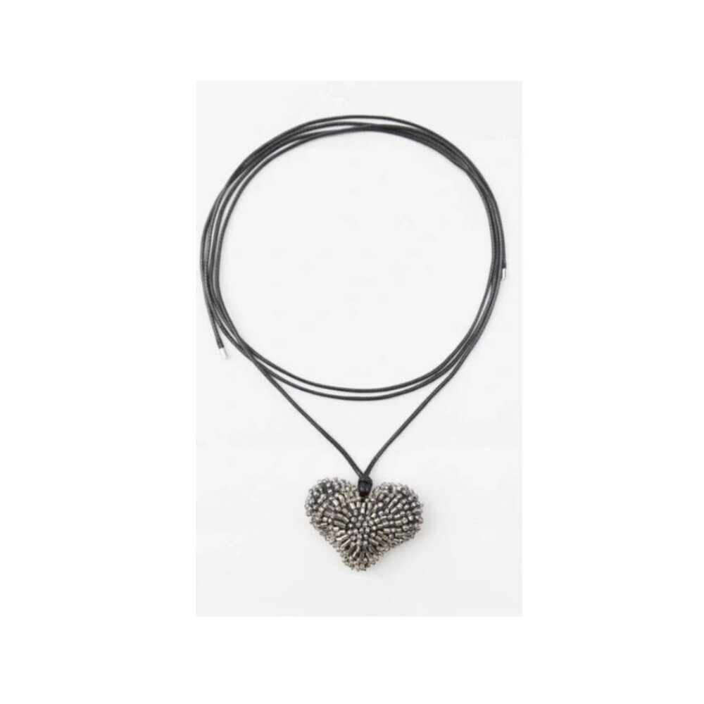 ZARA NECKLACE | ZARA CORD NECKLACE HEART SHAPED CHARM RHINESTONE APPLIQUES.